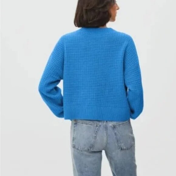 EVERLANE Belgian Waffle Pocket Pullover Sweater Recycled Cashmere Blue, Size L - Picture 3 of 11